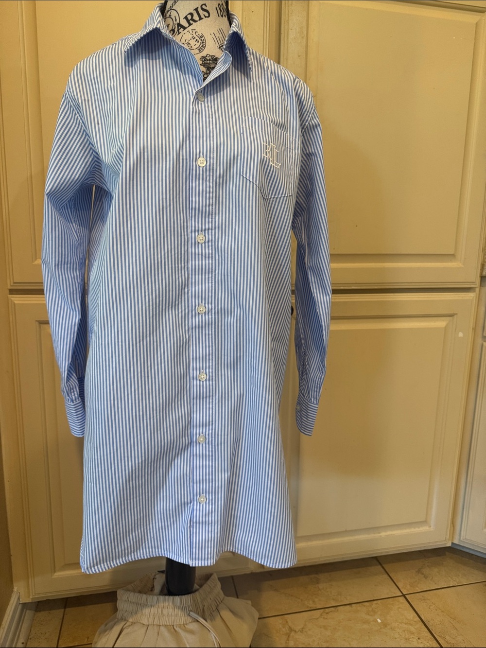 Women nightgown Blue Stripe Button-Down Shirt